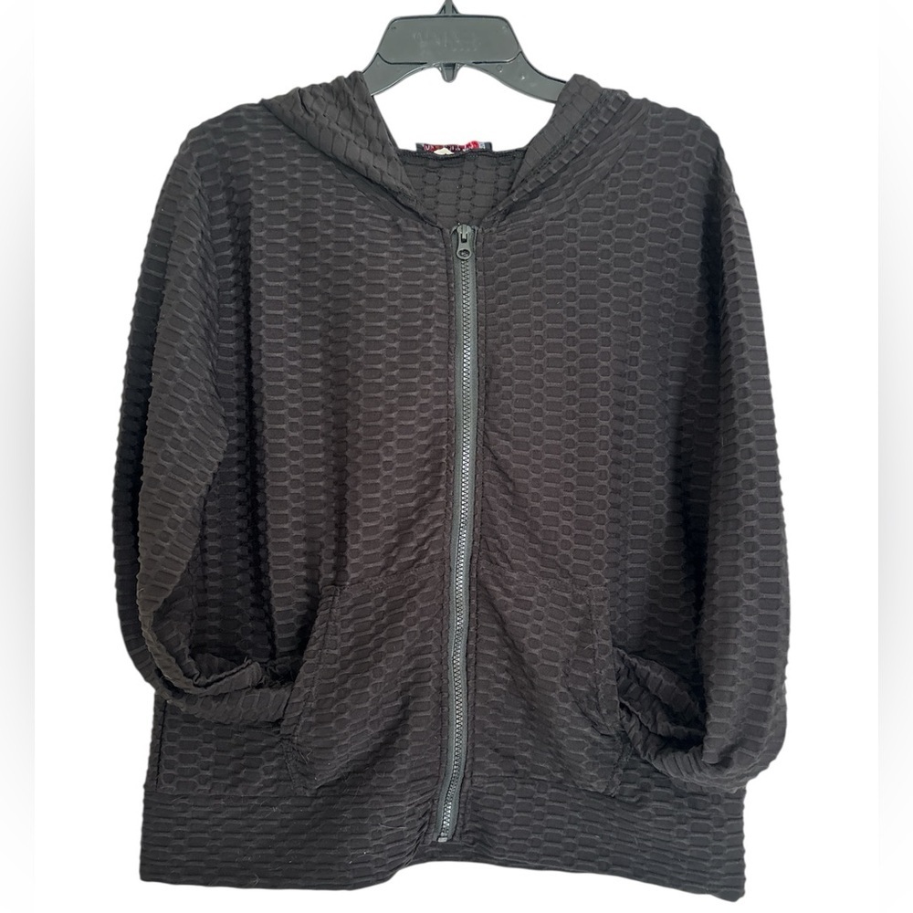 Women's Black Textured/waffled Jacket AQ Sports 2X lightweight, hood & pockets. - Picture 3 of 10